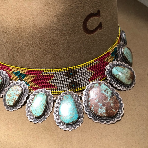 Turquoise #8 giant sterling silver signed statement necklace squash Rodeo NFR - Picture 12 of 16